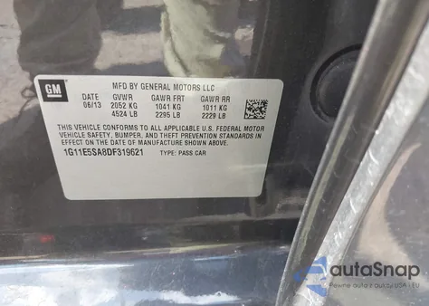 2013 Chevrolet Malibu 2Lt from USA, damaged, VIN 1G11E5SA8DF319621